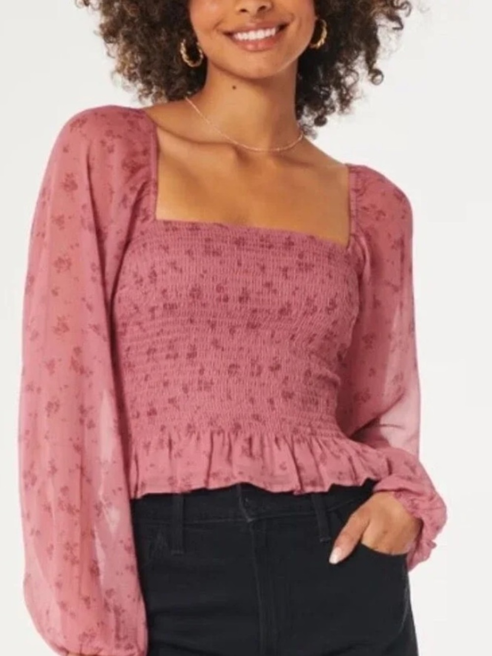Hollister Smocked Long Sleeve Top